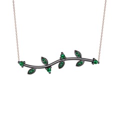 Zeytin Dalı Kolye - Yeşil kuvars 925 ayar siyah rodyum kaplama gümüş kolye (40 cm rose altın rolo zincir) #j57iyl