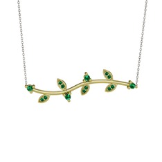 Zeytin Dalı Kolye - Yeşil kuvars 14 ayar altın kolye (40 cm gümüş rolo zincir) #o8byco