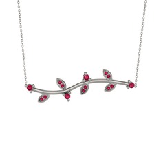 Zeytin Dalı Kolye - Rodolit garnet 14 ayar beyaz altın kolye (40 cm beyaz altın rolo zincir) #pb52mo