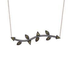 Zeytin Dalı Kolye - Peridot 925 ayar siyah rodyum kaplama gümüş kolye (40 cm rose altın rolo zincir) #qm94ts