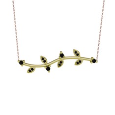 Zeytin Dalı Kolye - Siyah zirkon 8 ayar altın kolye (40 cm rose altın rolo zincir) #swh3y