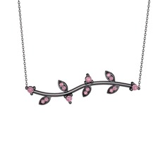 Pembe kuvars 925 ayar siyah rodyum kaplama gümüş kolye (40 cm gümüş rolo zincir)
