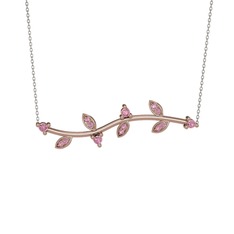 Pembe kuvars 925 ayar rose altın kaplama gümüş kolye (40 cm beyaz altın rolo zincir)