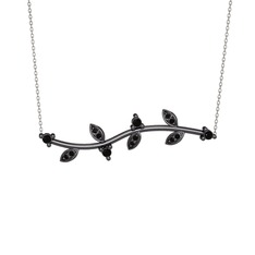 Zeytin Dalı Kolye - Siyah zirkon 925 ayar siyah rodyum kaplama gümüş kolye (40 cm beyaz altın rolo zincir) #vpd04z