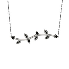 Zeytin Dalı Kolye - Siyah zirkon 18 ayar beyaz altın kolye (40 cm gümüş rolo zincir) #w7s0w9