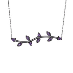 Zeytin Dalı Kolye - Ametist 925 ayar siyah rodyum kaplama gümüş kolye (40 cm gümüş rolo zincir) #xbicqw