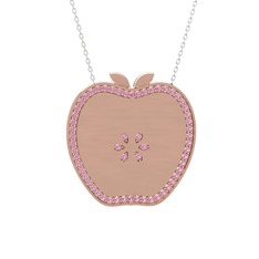 Elma Kolye - Pembe kuvars 8 ayar rose altın kolye (40 cm gümüş rolo zincir) #12qiw4z