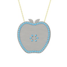 Akuamarin 14 ayar beyaz altın kolye (40 cm gümüş rolo zincir)