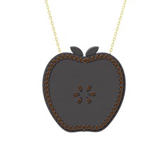 Elma Kolye - Dumanlı kuvars 925 ayar siyah rodyum kaplama gümüş kolye (40 cm altın rolo zincir) #13ga8q4