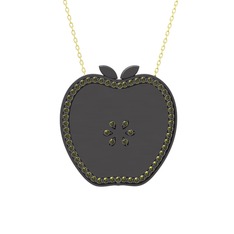 Elma Kolye - Peridot 925 ayar siyah rodyum kaplama gümüş kolye (40 cm altın rolo zincir) #13tsce9
