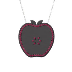 Rodolit garnet 925 ayar siyah rodyum kaplama gümüş kolye (40 cm beyaz altın rolo zincir)