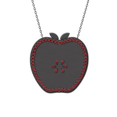 Elma Kolye - Garnet 925 ayar siyah rodyum kaplama gümüş kolye (40 cm gümüş rolo zincir) #157bnbm