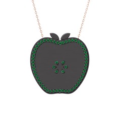 Elma Kolye - Yeşil kuvars 925 ayar siyah rodyum kaplama gümüş kolye (40 cm rose altın rolo zincir) #19v165e