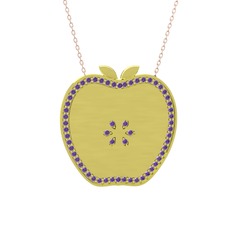 Elma Kolye - Ametist 8 ayar altın kolye (40 cm gümüş rolo zincir) #1eb9ile