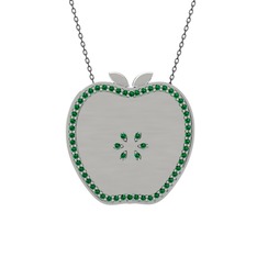 Elma Kolye - Yeşil kuvars 18 ayar beyaz altın kolye (40 cm gümüş rolo zincir) #1f0vlas