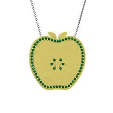 Elma Kolye - Yeşil kuvars 18 ayar altın kolye (40 cm gümüş rolo zincir) #1heo6zo