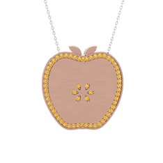 Elma Kolye - Sitrin 18 ayar rose altın kolye (40 cm beyaz altın rolo zincir) #1lcoga8