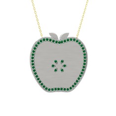 Elma Kolye - Yeşil kuvars 18 ayar beyaz altın kolye (40 cm gümüş rolo zincir) #1noxca9