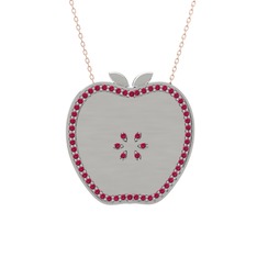 Rodolit garnet 14 ayar beyaz altın kolye (40 cm rose altın rolo zincir)