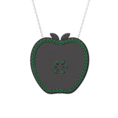 Elma Kolye - Yeşil kuvars 925 ayar siyah rodyum kaplama gümüş kolye (40 cm beyaz altın rolo zincir) #1p1c44f