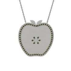 Peridot 8 ayar beyaz altın kolye (40 cm gümüş rolo zincir)