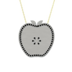 Elma Kolye - Siyah zirkon 14 ayar beyaz altın kolye (40 cm gümüş rolo zincir) #1rx20tn