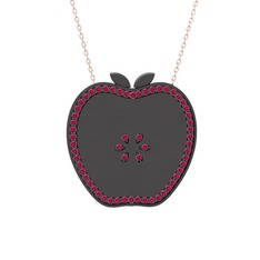 Elma Kolye - Rodolit garnet 925 ayar siyah rodyum kaplama gümüş kolye (40 cm rose altın rolo zincir) #2slzh2
