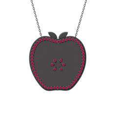 Elma Kolye - Rodolit garnet 925 ayar siyah rodyum kaplama gümüş kolye (40 cm gümüş rolo zincir) #3qtjnz