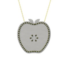 Peridot 14 ayar beyaz altın kolye (40 cm gümüş rolo zincir)