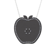 Swarovski 925 ayar siyah rodyum kaplama gümüş kolye (40 cm beyaz altın rolo zincir)