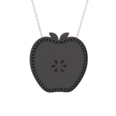 Elma Kolye - Siyah zirkon 925 ayar siyah rodyum kaplama gümüş kolye (40 cm rose altın rolo zincir) #8p433t