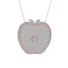 Pembe kuvars 8 ayar beyaz altın kolye (40 cm rose altın rolo zincir)