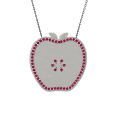 Rodolit garnet 18 ayar beyaz altın kolye (40 cm gümüş rolo zincir)