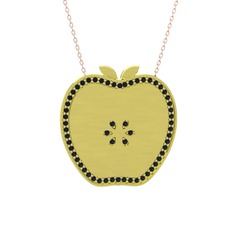 Elma Kolye - Siyah zirkon 14 ayar altın kolye (40 cm rose altın rolo zincir) #jtq95h