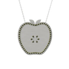 Elma Kolye - Peridot 18 ayar beyaz altın kolye (40 cm beyaz altın rolo zincir) #ossdg7