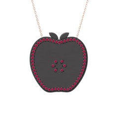 Elma Kolye - Rodolit garnet 925 ayar siyah rodyum kaplama gümüş kolye (40 cm rose altın rolo zincir) #sofr3d