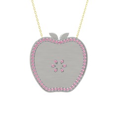 Pembe kuvars 18 ayar beyaz altın kolye (40 cm altın rolo zincir)