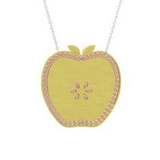 Elma Kolye - Pembe kuvars 8 ayar altın kolye (40 cm gümüş rolo zincir) #srdsbw