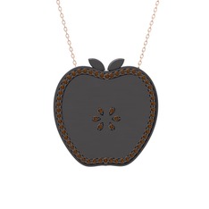 Elma Kolye - Dumanlı kuvars 925 ayar siyah rodyum kaplama gümüş kolye (40 cm rose altın rolo zincir) #ta52uj