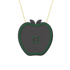 Elma Kolye - Yeşil kuvars 925 ayar siyah rodyum kaplama gümüş kolye (40 cm altın rolo zincir) #traqql