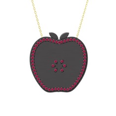 Elma Kolye - Rodolit garnet 925 ayar siyah rodyum kaplama gümüş kolye (40 cm gümüş rolo zincir) #ufzaju
