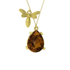 Bombus Arı Kolye - Dumanlı kuvars 925 ayar altın kaplama gümüş kolye (40 cm gümüş rolo zincir) #10l321c