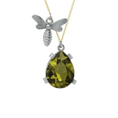 Bombus Arı Kolye - Peridot 18 ayar beyaz altın kolye (40 cm altın rolo zincir) #124hlus