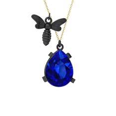 Bombus Arı Kolye - Lab safir 925 ayar siyah rodyum kaplama gümüş kolye (40 cm altın rolo zincir) #1401vmz