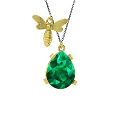 Bombus Arı Kolye - Yeşil kuvars 925 ayar altın kaplama gümüş kolye (40 cm gümüş rolo zincir) #140ajm