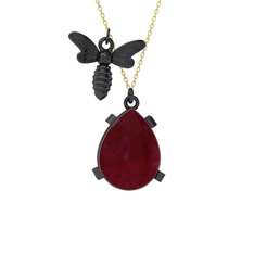 Kök yakut 925 ayar siyah rodyum kaplama gümüş kolye (40 cm altın rolo zincir)