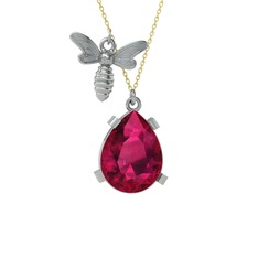 Bombus Arı Kolye - Rodolit garnet 18 ayar beyaz altın kolye (40 cm altın rolo zincir) #17c04nf