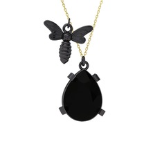 Bombus Arı Kolye - Siyah zirkon 925 ayar siyah rodyum kaplama gümüş kolye (40 cm altın rolo zincir) #183jet5