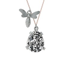 Bombus Arı Kolye - Swarovski 14 ayar beyaz altın kolye (40 cm rose altın rolo zincir) #196f03d