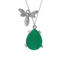 Bombus Arı Kolye - Kök zümrüt 18 ayar beyaz altın kolye (40 cm gümüş rolo zincir) #1aq9rx9